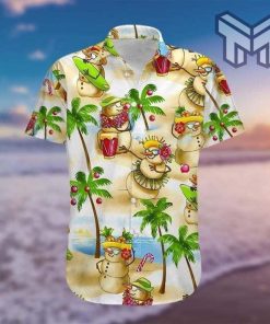 Snowman And Hawaii Trip Hawaiian Graphic Print Short Sleeve Hawaiian Casual Shirt