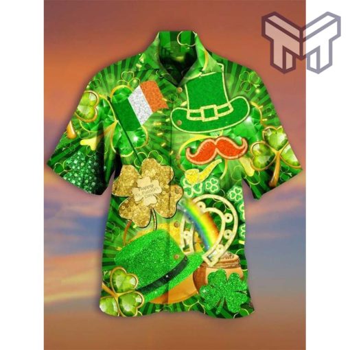 St Patrick's Day Tropical Hawaiian Graphic Print Short Sleeve Hawaiian Shirt