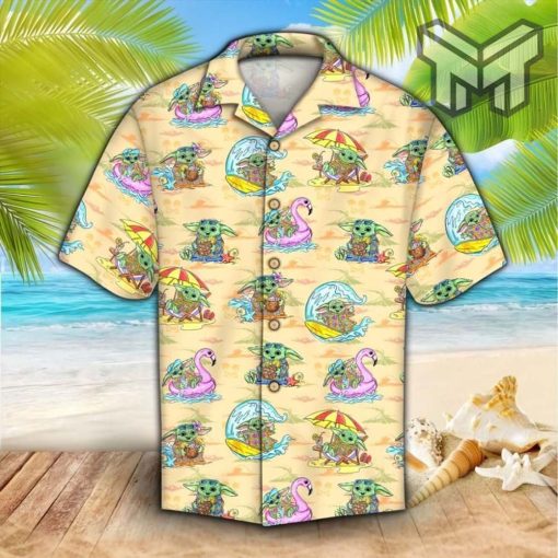 Star Wars Baby Yoda Hawaiian IX Graphic Print Short Sleeve Hawaiian Casual Shirt