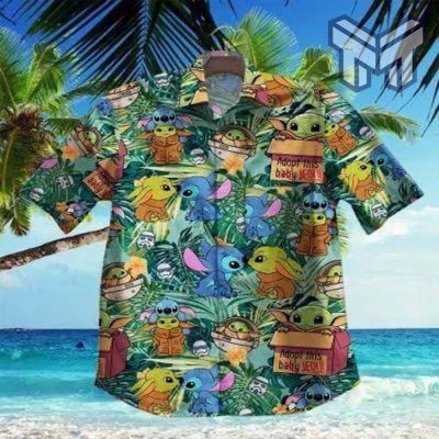 Star Wars Baby Yoda Hawaiian VII Graphic Print Short Sleeve Hawaiian Casual Shirt