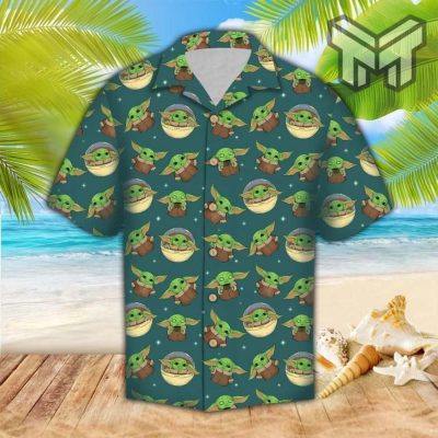 Star Wars Baby Yoda Hawaiian VIII Graphic Print Short Sleeve Hawaiian Casual Shirt