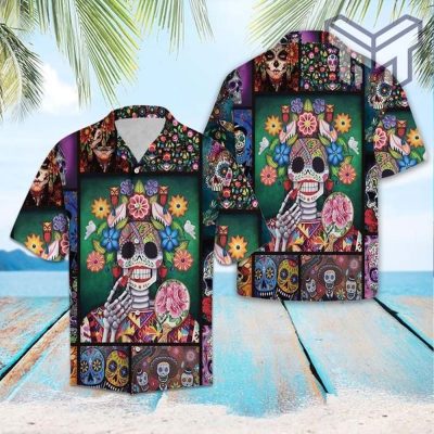 Sugar Skull Make Your Mind Fly Hawaiian Graphic Print Short Sleeve Hawaiian Shirt