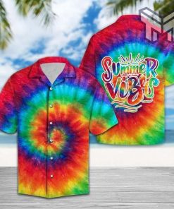 Summer Vibes Tie Dye Hawaiian Graphic Print Short Sleeve Hawaiian Shirt