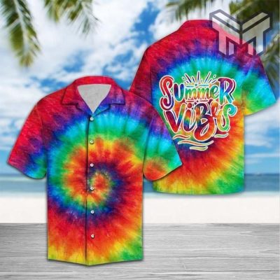 Summer Vibes Tie Dye Hawaiian Graphic Print Short Sleeve Hawaiian Shirt