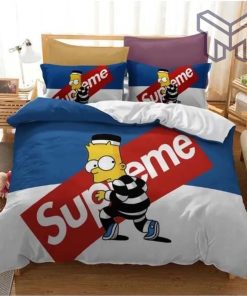 Supreme Bart Simpson White Blue Luxury Brand Bedding Set Duvet Cover Home Decor