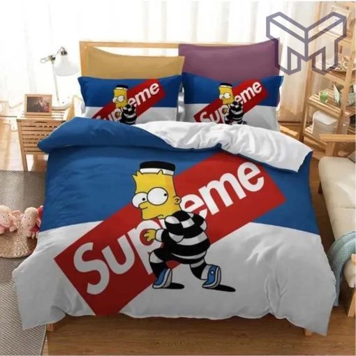 Supreme Bart Simpson White Blue Luxury Brand Bedding Set Duvet Cover Home Decor