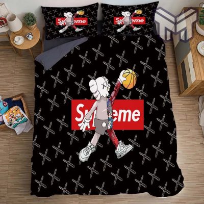 Supreme Kaws Black Luxury Brand Bedding Set Duvet Cover Home Decor