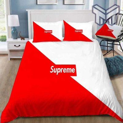 Supreme Logo Red White Luxury Brand Bedding Set Duvet Cover Home Decor