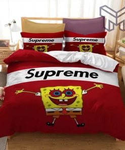 Supreme SpongeBob SquarePants Red Luxury Brand Bedding Set Duvet Cover Home Decor Special Gift