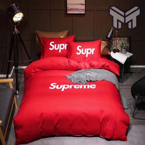 Supreme White Logo Red Luxury Brand Bedding Set Duvet Cover Home Decor