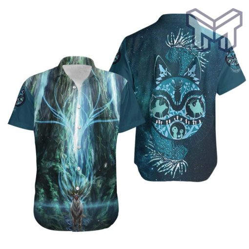 The Power Of Jungle God Shishigami Showing Up In The Forest Hawaiian Graphic Print Short Sleeve Hawaiian Casual Shirt