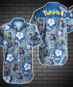 Pokemon Garchomp Hawaiian Graphic Print Short Sleeve Hawaiian Casual Shirt