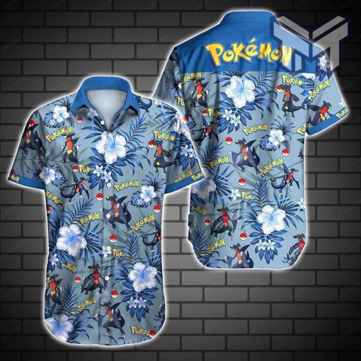 Pokemon Garchomp Hawaiian Graphic Print Short Sleeve Hawaiian Casual Shirt