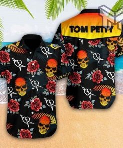 Tom Petty And The Heartbreakers x Skull Flowers Hawaiian Graphic Print Short Sleeve Hawaiian Casual Shirt