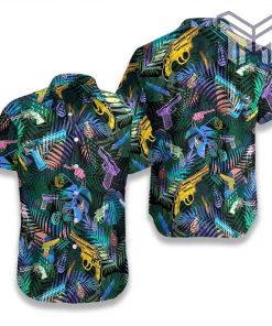 Tropical Gun Lover Pattern Hawaiian Graphic Print Short Sleeve Hawaiian Shirt