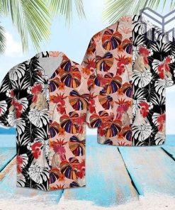 Tropical Rooster Floral Hawaiian Graphic Print Short Sleeve Hawaiian Casual Shirt