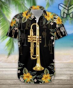 Trumpet Musical Instrument Hawaiian Graphic Print Short Sleeve Hawaiian Casual Shirt