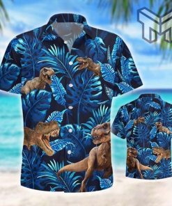 Tyrannosaurus Rex Tropical Hawaiian Graphic Print Short Sleeve Hawaiian Shirt