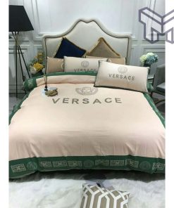 Versace Beige Green Luxury Brand Premium Bedding Set Bedspread Duvet Cover Set Home Decor