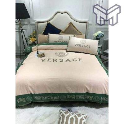 Versace Beige Green Luxury Brand Premium Bedding Set Bedspread Duvet Cover Set Home Decor