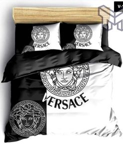 Versace Black And White Full Fashion Logo Luxury Brand Premium Bedding Set Home Decor