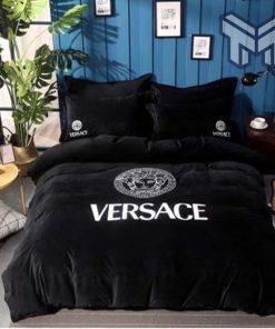 Versace Black Fashion Logo Luxury Brand Bedding Set Home Decor