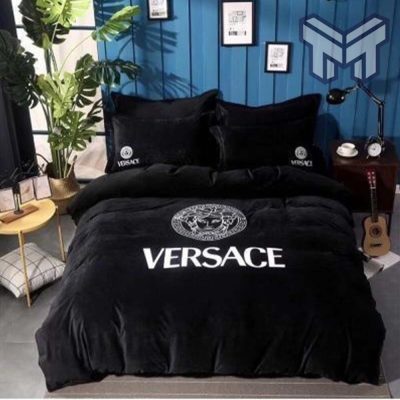 Versace Black Fashion Logo Luxury Brand Bedding Set Home Decor