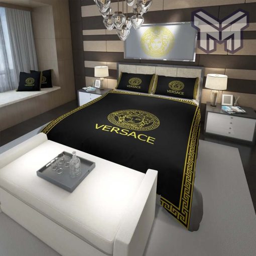 Versace Black Golden Fashion Luxury Brand Premium Bedding Set Home Decor