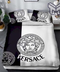 Versace Black White Fashion Logo Luxury Brand Bedding Set Home Decor