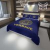 Versace Blue Golden Fashion Luxury Brand Premium Bedding Set Home Decor