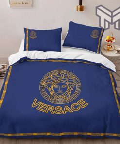 Versace Blue Luxury Brand Logo High-End Bedding Set LV Home Decor