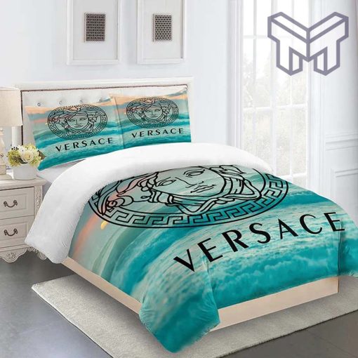 Versace Blue Sea Luxury Brand High End Premium Bedding Set Home Decor