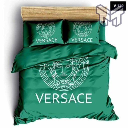 Versace Green Fashion Logo Luxury Brand Premium Bedding Set Home Decor