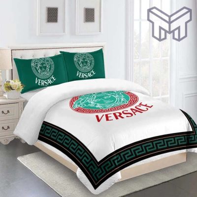 Versace Green Medusa White Luxury Brand Bedding Set Bedspread Duvet Cover Set Home Decor