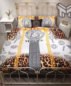 Versace Logo Leopard Luxury Brand Bedding Set Bedspread Duvet Cover Set Home Decor