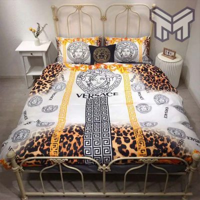 Versace Logo Leopard Luxury Brand Bedding Set Bedspread Duvet Cover Set Home Decor