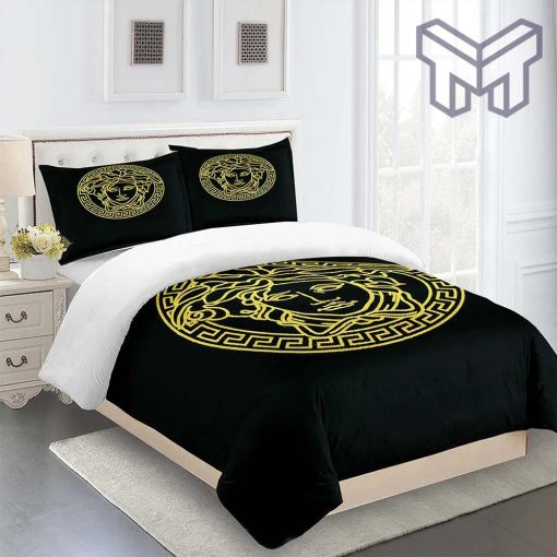 Versace Medusa Gold Luxury Brand Bedding Set Bedspread Duvet Cover Set Home Decor