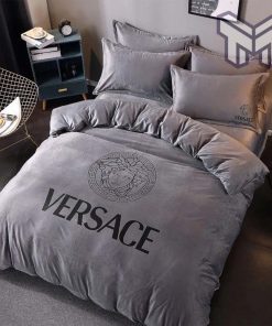 Versace Medusa Grey Luxury Brand Premium Bedding Set Bedspread Duvet Cover Set Home Decor
