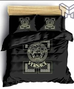 Versace Medusa Pattern Black Luxury Brand Premium Bedding Set Duvet Cover Home Decor