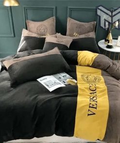 Versace Medusa Yellow Brown Black Luxury Brand Premium Bedding Set Bedspread Duvet Cover Set Home Decor