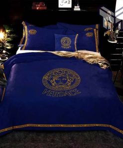 Versace Navy Blue Luxury Brand Bedding Set Bedspread Duvet Cover Set Home Decor