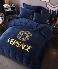 Versace Navy Luxury Brand Premium Bedding Set Bedspread Duvet Cover Set Home Decor