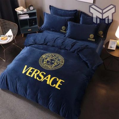 Versace Navy Luxury Brand Premium Bedding Set Bedspread Duvet Cover Set Home Decor