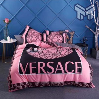 Versace Pinky Fashion Logo Luxury Brand Bedding Set Home Decor