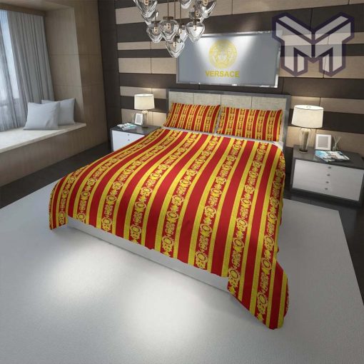 Versace Red Golden Fashion Luxury Brand Premium Bedding Set Home Decor