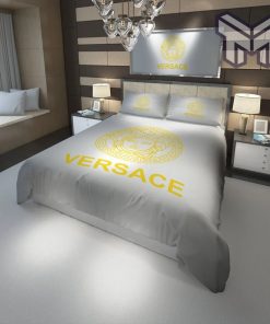 Versace White Golden Fashion Luxury Brand Premium Bedding Set Home Decor