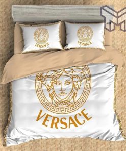 Versace White Golden Logo Luxury Brand High-End Bedding Set Home Decor
