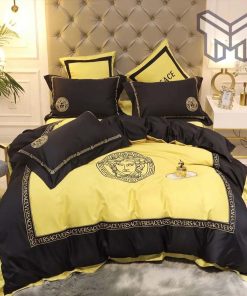 Versace Yellow Black Premium Bedding Set Luxury Brand Duvet Cover Home Decor Special Gift