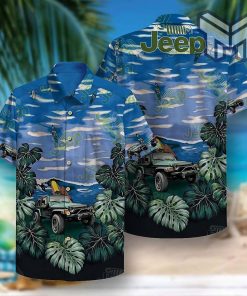 Vintage Jeep Car Tropical Summer Hawaiian Graphic Print Short Sleeve Hawaiian Shirt