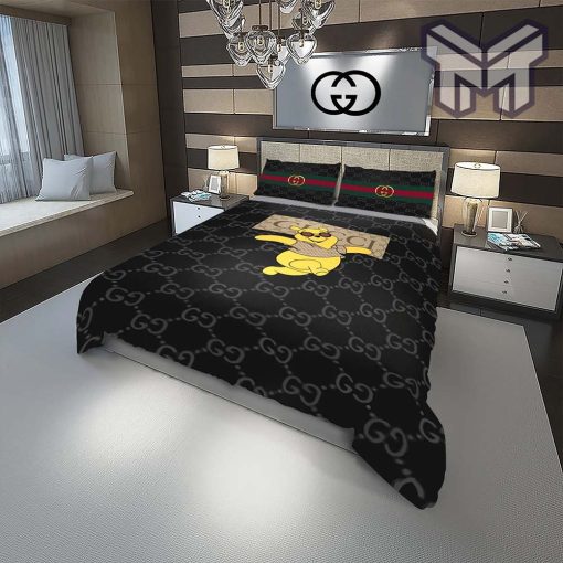 Gucci Bedding Set, Gucci Bear Fashion Logo Luxury Brand Premium Bedding Set Home Decor